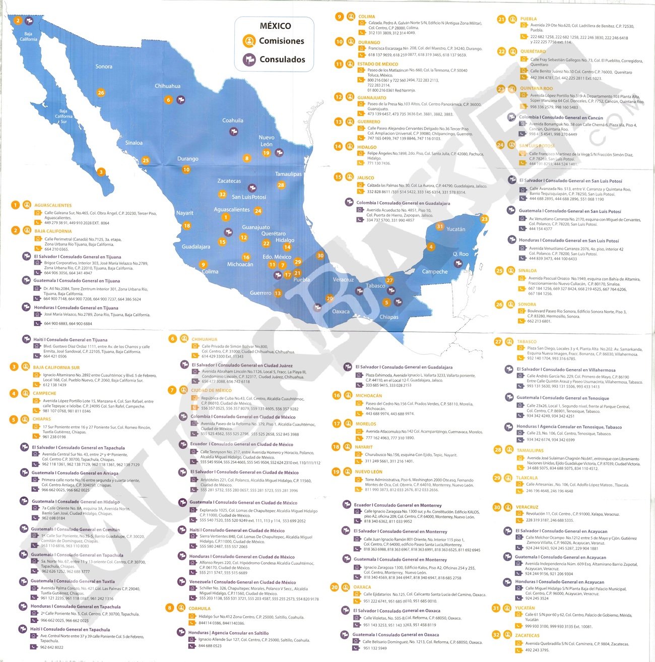 A map of consulates in Mexico by the IOM