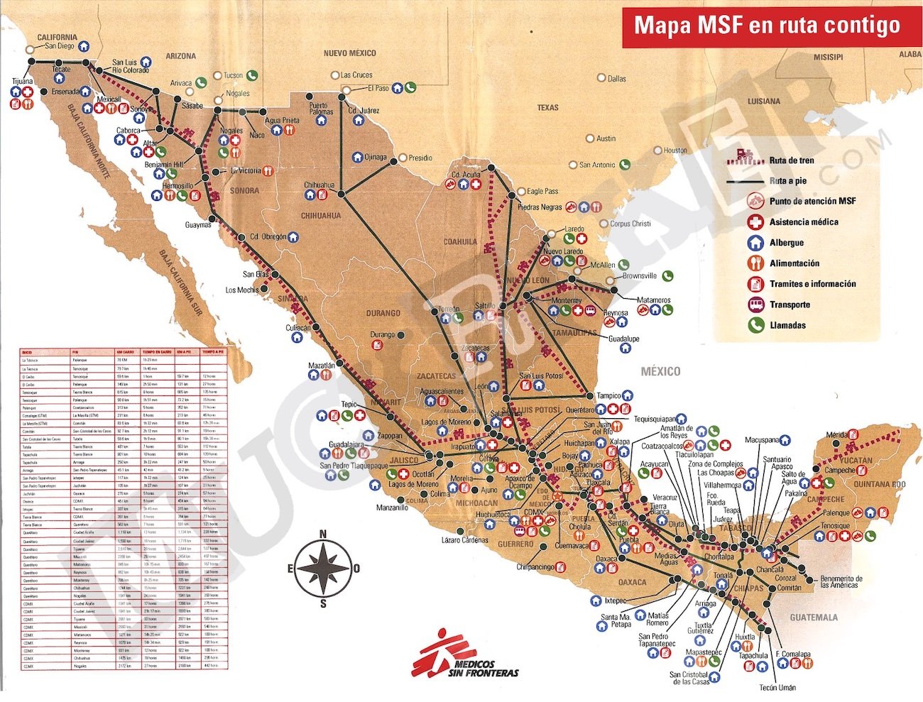 The back of a migration route map by Doctors Without Borders