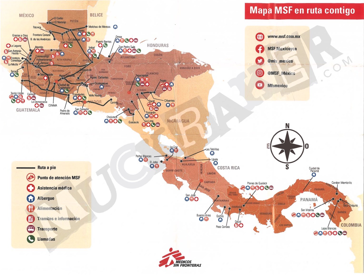 The front of a migration route map by Doctors Without Borders