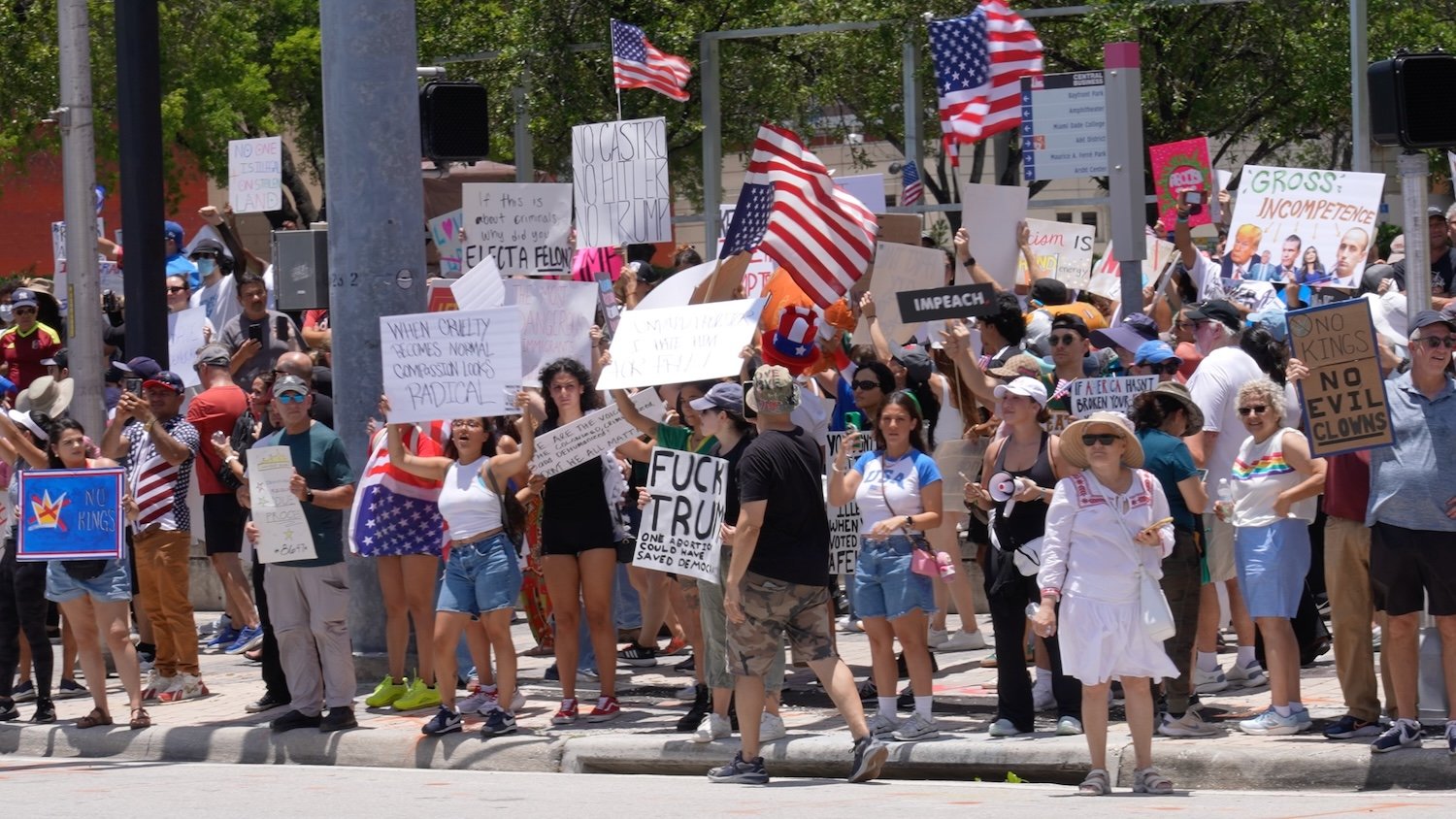 Protestors at the Miami No Kings protest