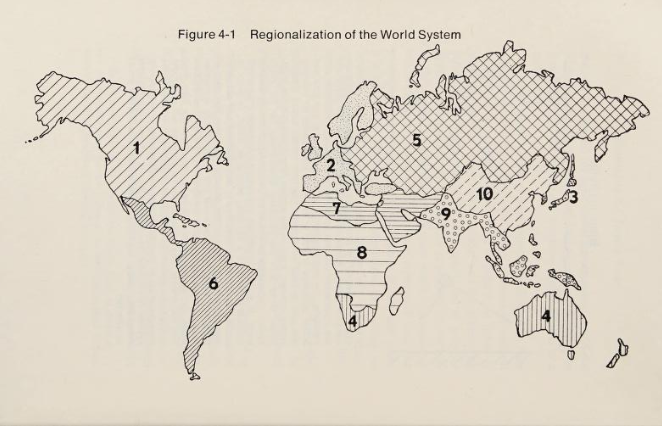 "Figure 4-1: Regionalization of the World System" from Mankind at the Turning Point: The Second Report to the Club of Rome (p38)