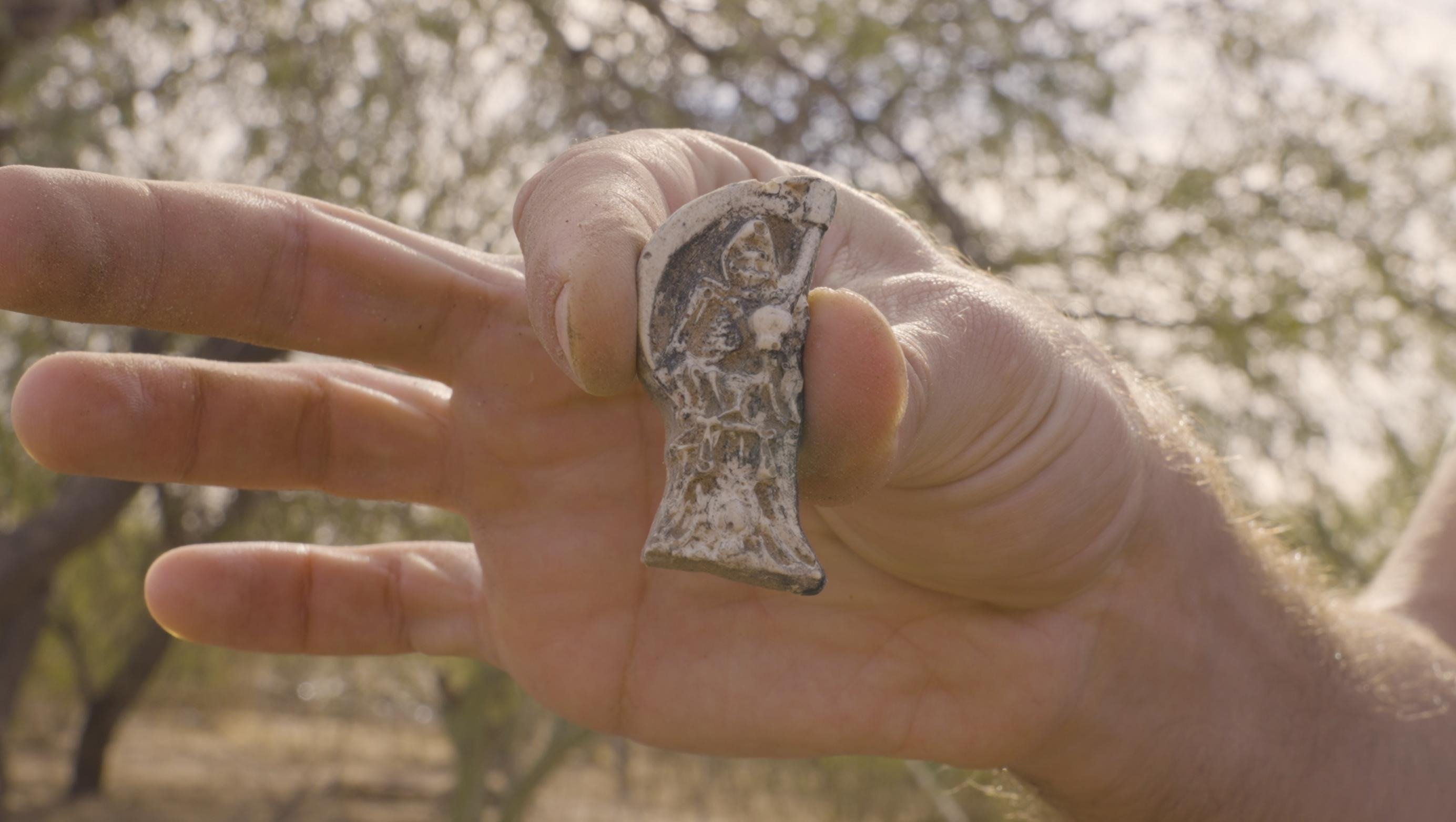 A Santa Muerte ornament found in the Sonoran desert